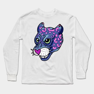 American traditional Panther Tattoo in Navy and Pink with Glitter and Sparkles Snarling cute gift Long Sleeve T-Shirt